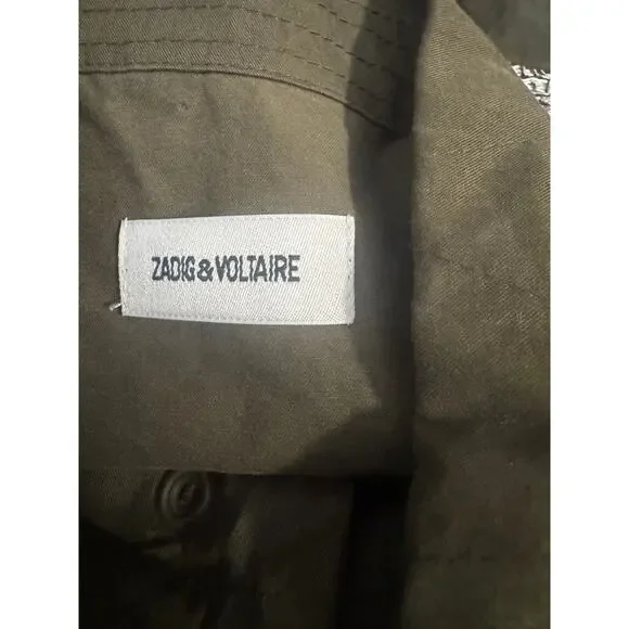 Zadig & Voltaire Kayak Bis Khaki Jacket Green Skull Guitar Angel on Back (S) - Picture 7 of 8